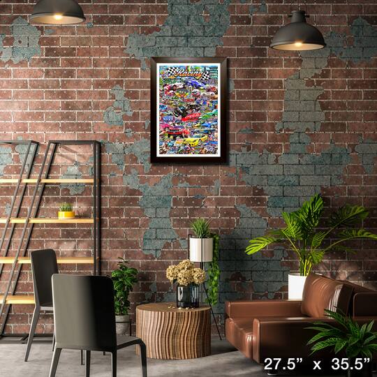 Auto Racing Collage Framed Michael Fishel Print 27.5" x 35.5"